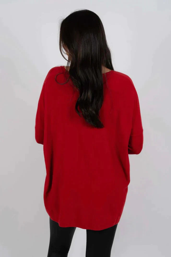 Langer Pullover | Lockere Passform | Taschen | Übergroßer Pullover | Damenstrickwaren