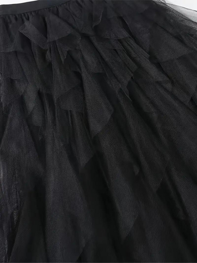 Tüllrock – Maxirock für Damen mit hoher Taille und asymmetrischen Rüschen-Women Skirts-Fashion Peak-Fashion Peak