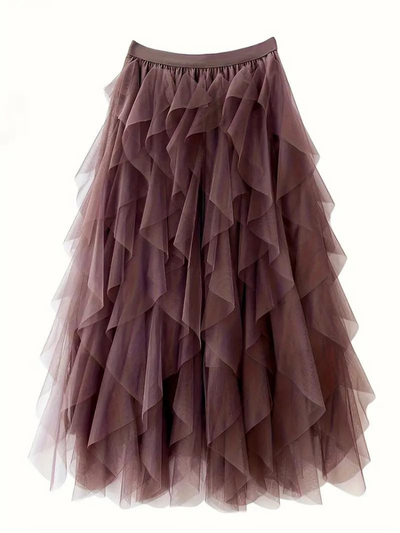 Tüllrock – Maxirock für Damen mit hoher Taille und asymmetrischen Rüschen-Women Skirts-Fashion Peak-Fashion Peak