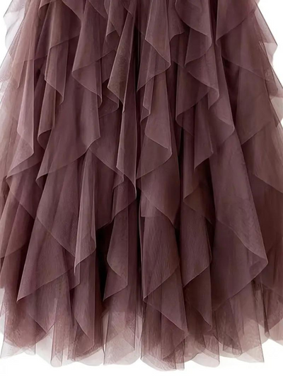 Tüllrock – Maxirock für Damen mit hoher Taille und asymmetrischen Rüschen-Women Skirts-Fashion Peak-Fashion Peak