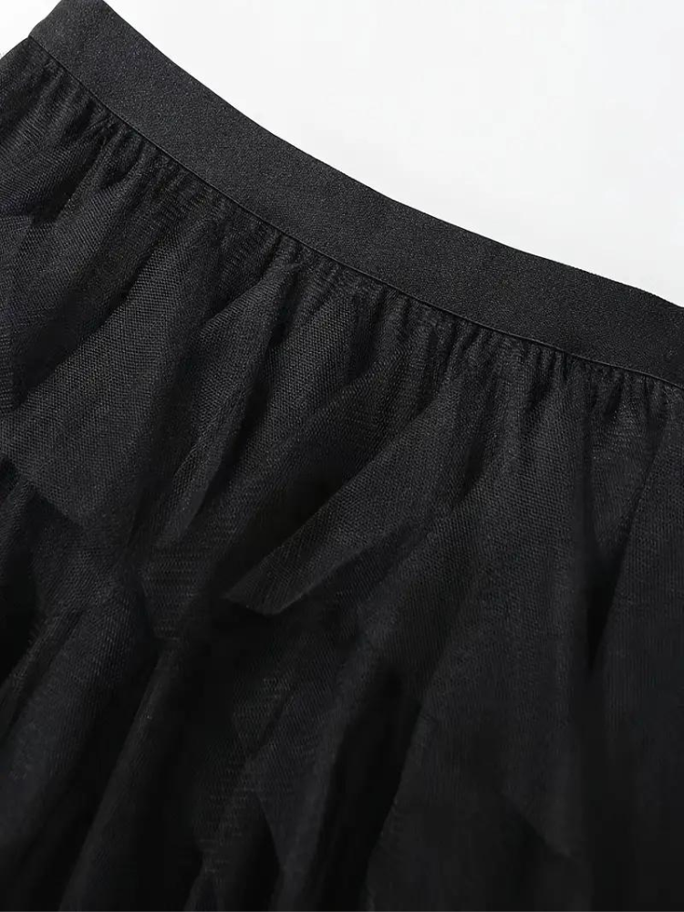 Tüllrock – Maxirock für Damen mit hoher Taille und asymmetrischen Rüschen-Women Skirts-Fashion Peak-Fashion Peak