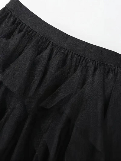 Tüllrock – Maxirock für Damen mit hoher Taille und asymmetrischen Rüschen-Women Skirts-Fashion Peak-Fashion Peak