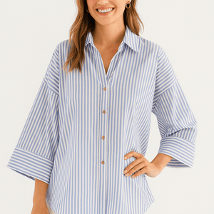 Übergroße Bluse – Gestreift – Weite Ärmel – Knopfleiste – Damenhemd-Fashion Peak