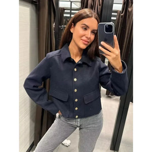 Utility-Jacke – Kurze Damenjacke mit Kragen und Knöpfen-Fashion Peak