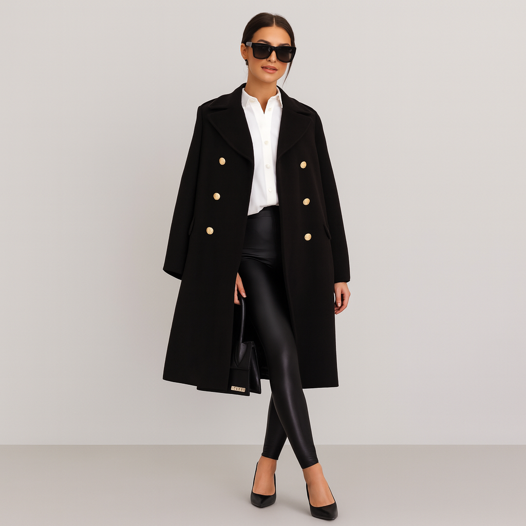 Wollmantel - Langer doppelreihiger Winter-Trenchcoat für Damen