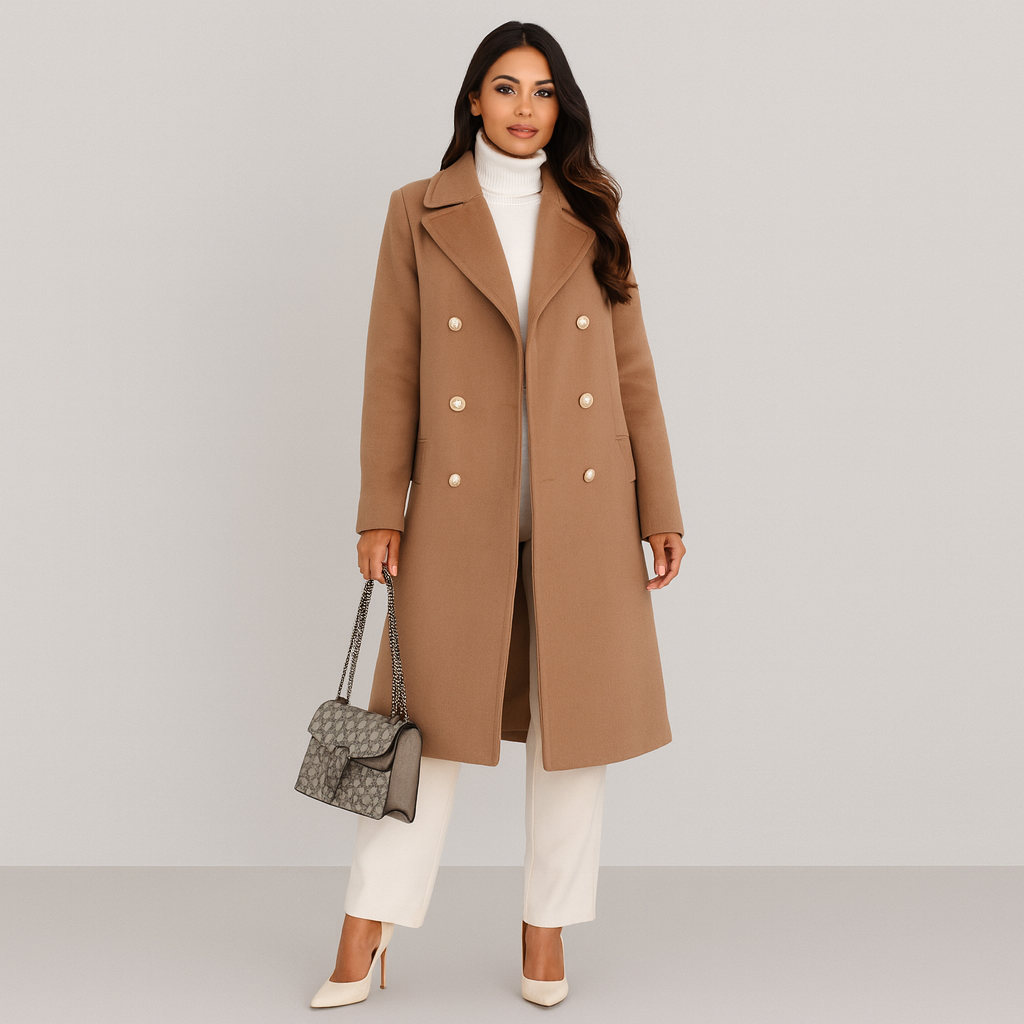 Wollmantel - Langer doppelreihiger Winter-Trenchcoat für Damen