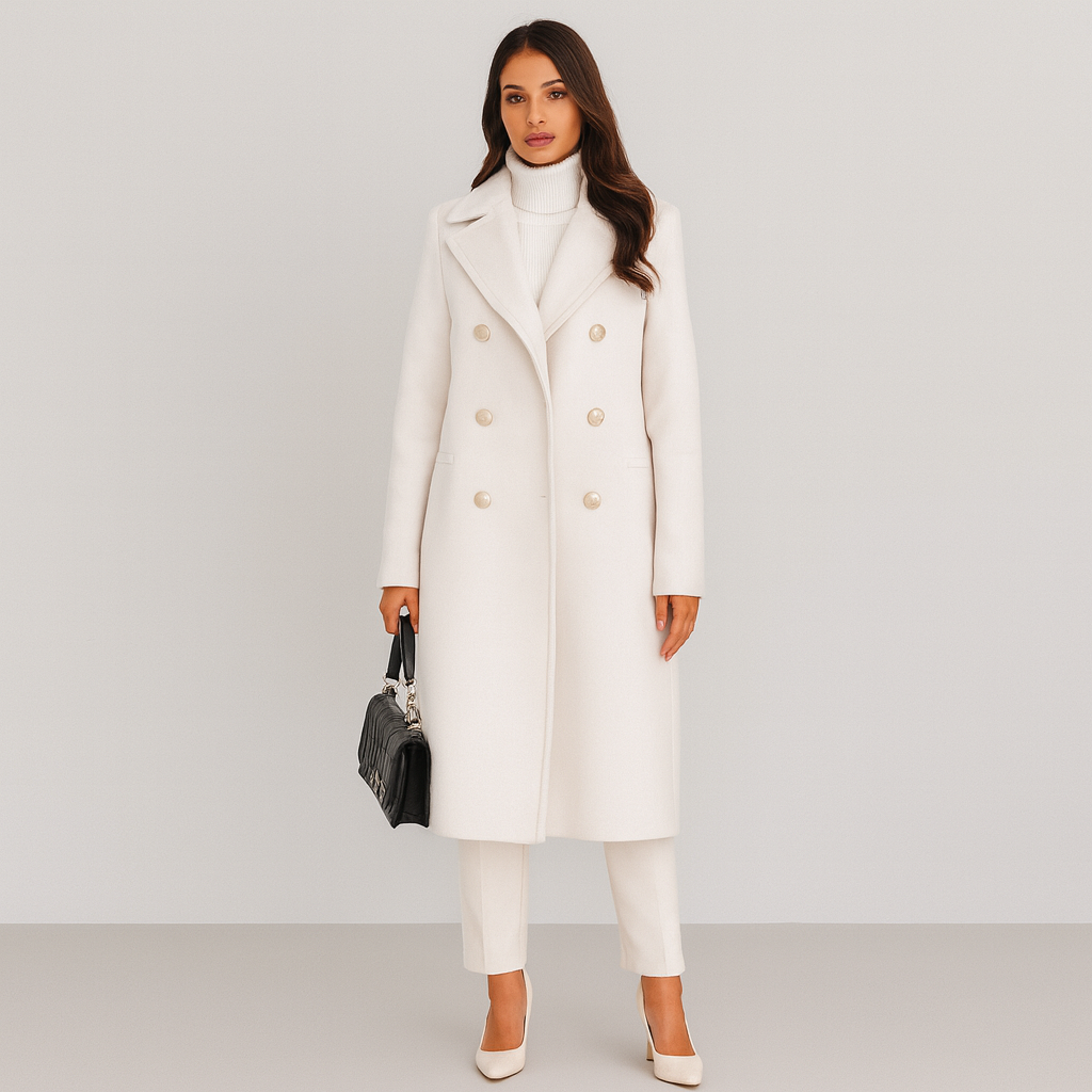 Wollmantel - Langer doppelreihiger Winter-Trenchcoat für Damen