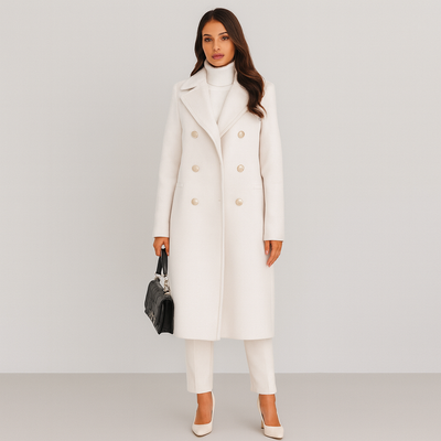 Wollmantel - Langer doppelreihiger Winter-Trenchcoat für Damen