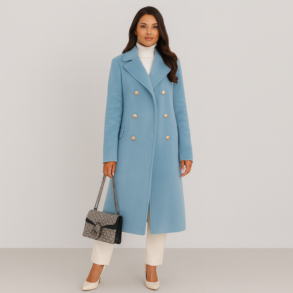 Wollmantel - Langer doppelreihiger Winter-Trenchcoat für Damen