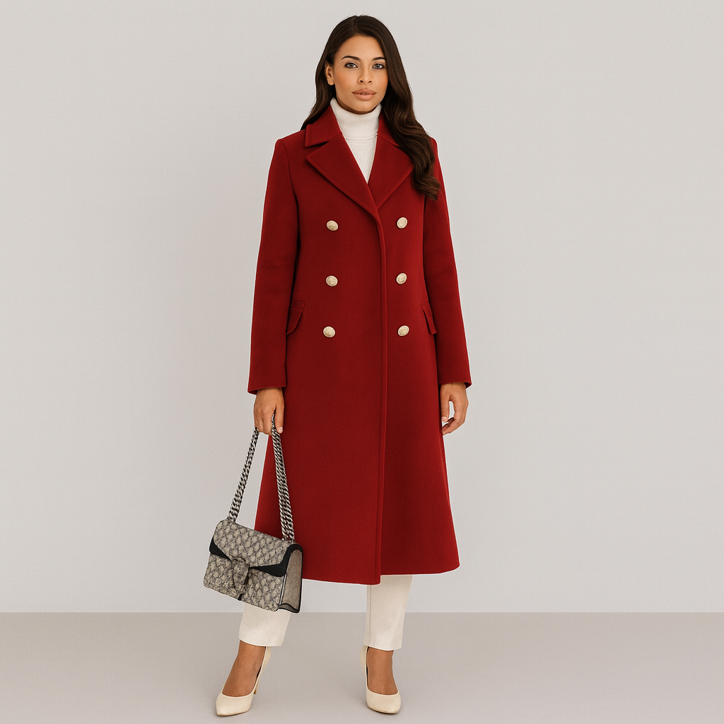 Wollmantel - Langer doppelreihiger Winter-Trenchcoat für Damen