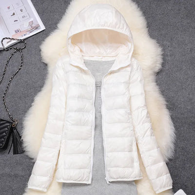 Down Jacket - Women's Short Hooded Lightweight Padded Winter Jacket