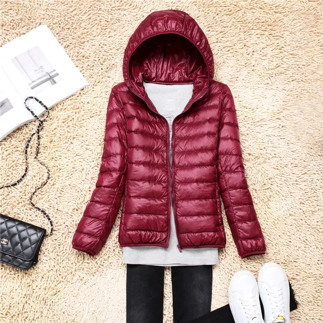 Down Jacket - Women's Short Hooded Lightweight Padded Winter Jacket