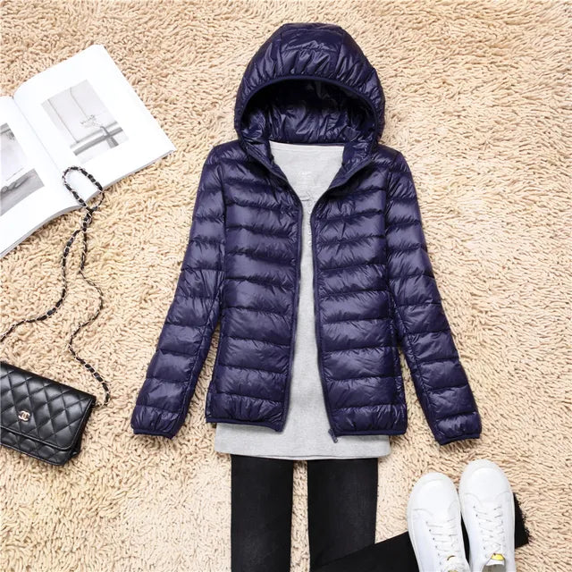 Down Jacket - Women's Short Hooded Lightweight Padded Winter Jacket