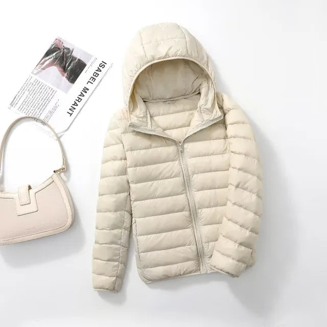 Down Jacket - Women's Short Hooded Lightweight Padded Winter Jacket