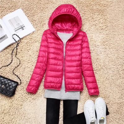 Down Jacket - Women's Short Hooded Lightweight Padded Winter Jacket