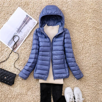 Down Jacket - Women's Short Hooded Lightweight Padded Winter Jacket