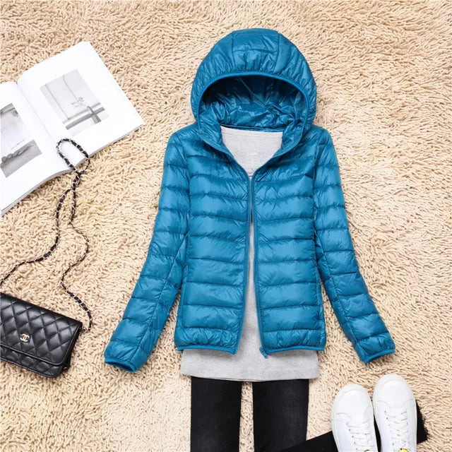 Down Jacket - Women's Short Hooded Lightweight Padded Winter Jacket