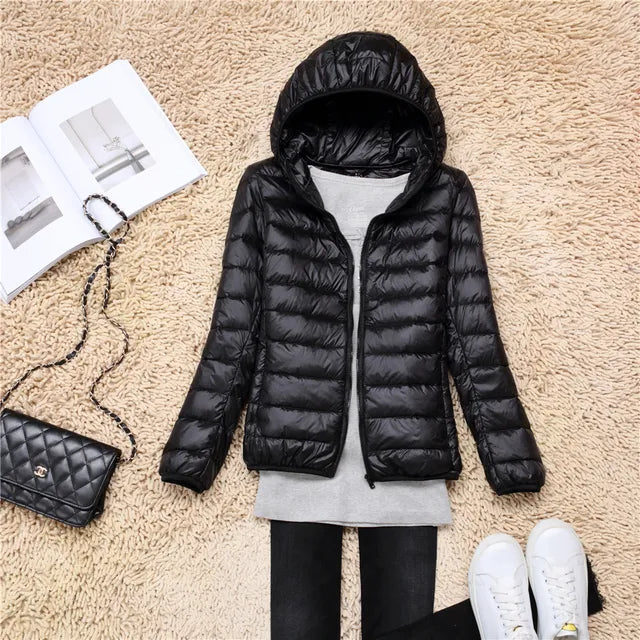 Down Jacket - Women's Short Hooded Lightweight Padded Winter Jacket