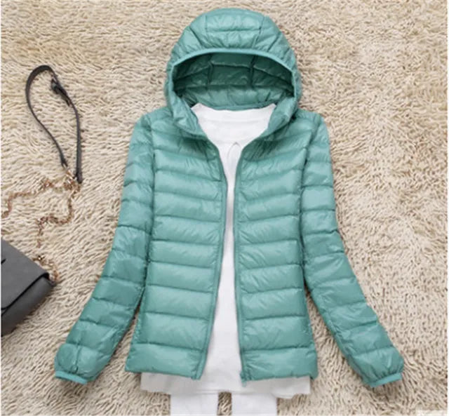 Down Jacket - Women's Short Hooded Lightweight Padded Winter Jacket