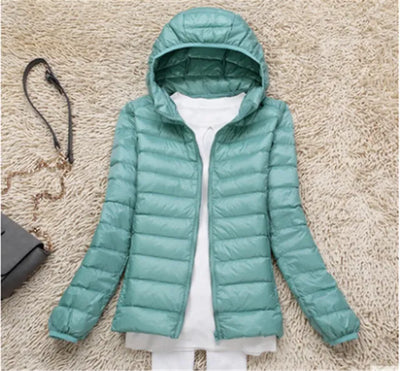 Down Jacket - Women's Short Hooded Lightweight Padded Winter Jacket