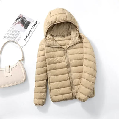 Down Jacket - Women's Short Hooded Lightweight Padded Winter Jacket