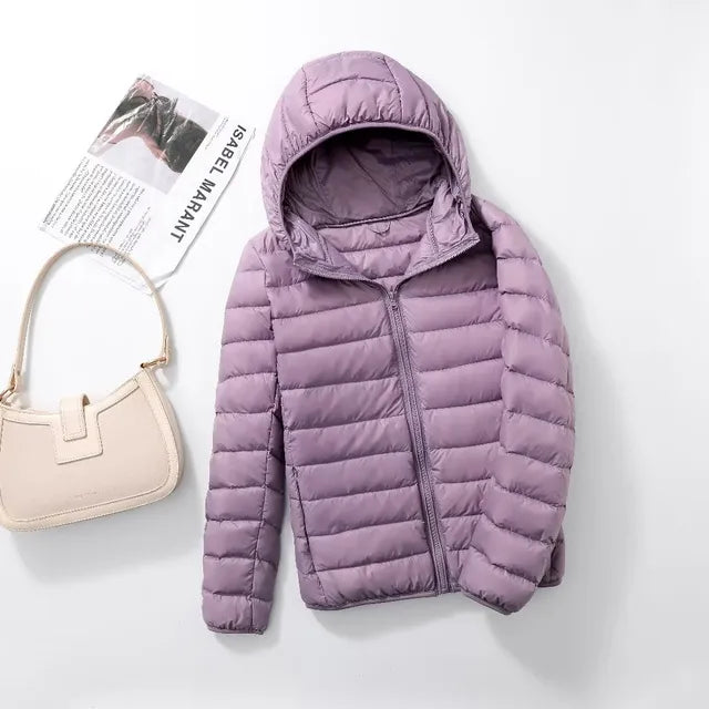 Down Jacket - Women's Short Hooded Lightweight Padded Winter Jacket