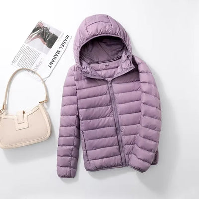 Down Jacket - Women's Short Hooded Lightweight Padded Winter Jacket