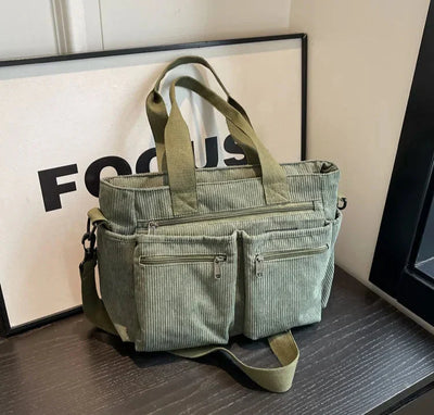 Corduroy Bag - Damen Umhängetasche mit mehreren Taschen und langem Riemen