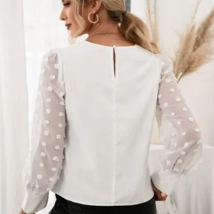 Weiße Bluse – Schicke Damenbluse mit langen, transparenten Mesh-Ärmeln-Fashion Peak