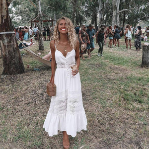 Weißes Kleid – Ärmellos – Midi – Spitzenkleid – Sommerkleid-Fashion Peak