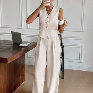 Weste und Hose | Faltenwurf | Weites Bein | Zweiteiliges Set | Damenmode-Fashion Peak