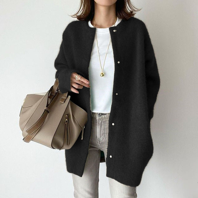 Übergroße Strickjacke | Lang | Mit Knöpfen zu schließen | Strickjacke | Damen-Strickjacke
