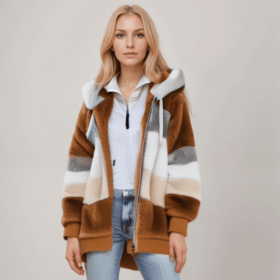 Fleece-Jacke - Übergroße Zip-Up-Kapuzenjacke aus Kunstfell für Frauen