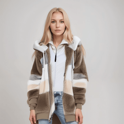 Fleece-Jacke - Übergroße Zip-Up-Kapuzenjacke aus Kunstfell für Frauen