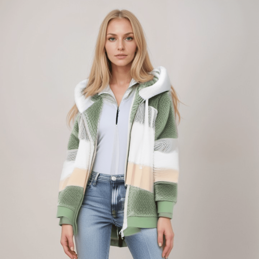 Fleece-Jacke - Übergroße Zip-Up-Kapuzenjacke aus Kunstfell für Frauen