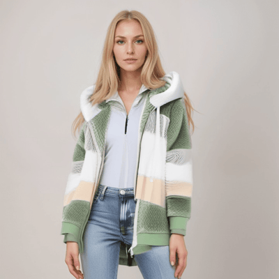 Fleece-Jacke - Übergroße Zip-Up-Kapuzenjacke aus Kunstfell für Frauen