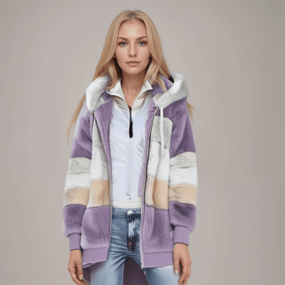 Fleece-Jacke - Übergroße Zip-Up-Kapuzenjacke aus Kunstfell für Frauen