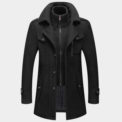 Wool Coat - Men's Mid Length Zip-Up Wool Jacket for Winter-Black-S-Chaps Herrenmode