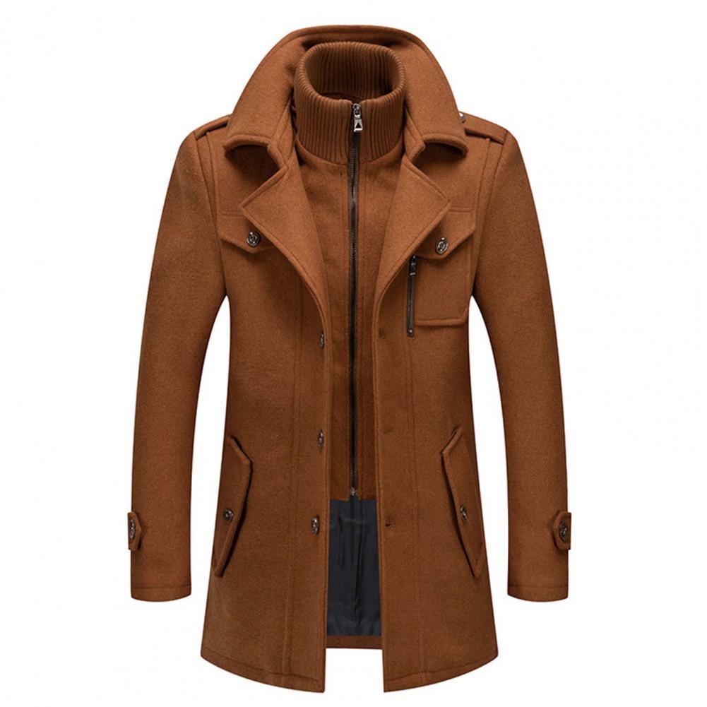Wool Coat - Men's Mid Length Zip-Up Wool Jacket for Winter-Brown-S-Chaps Herrenmode