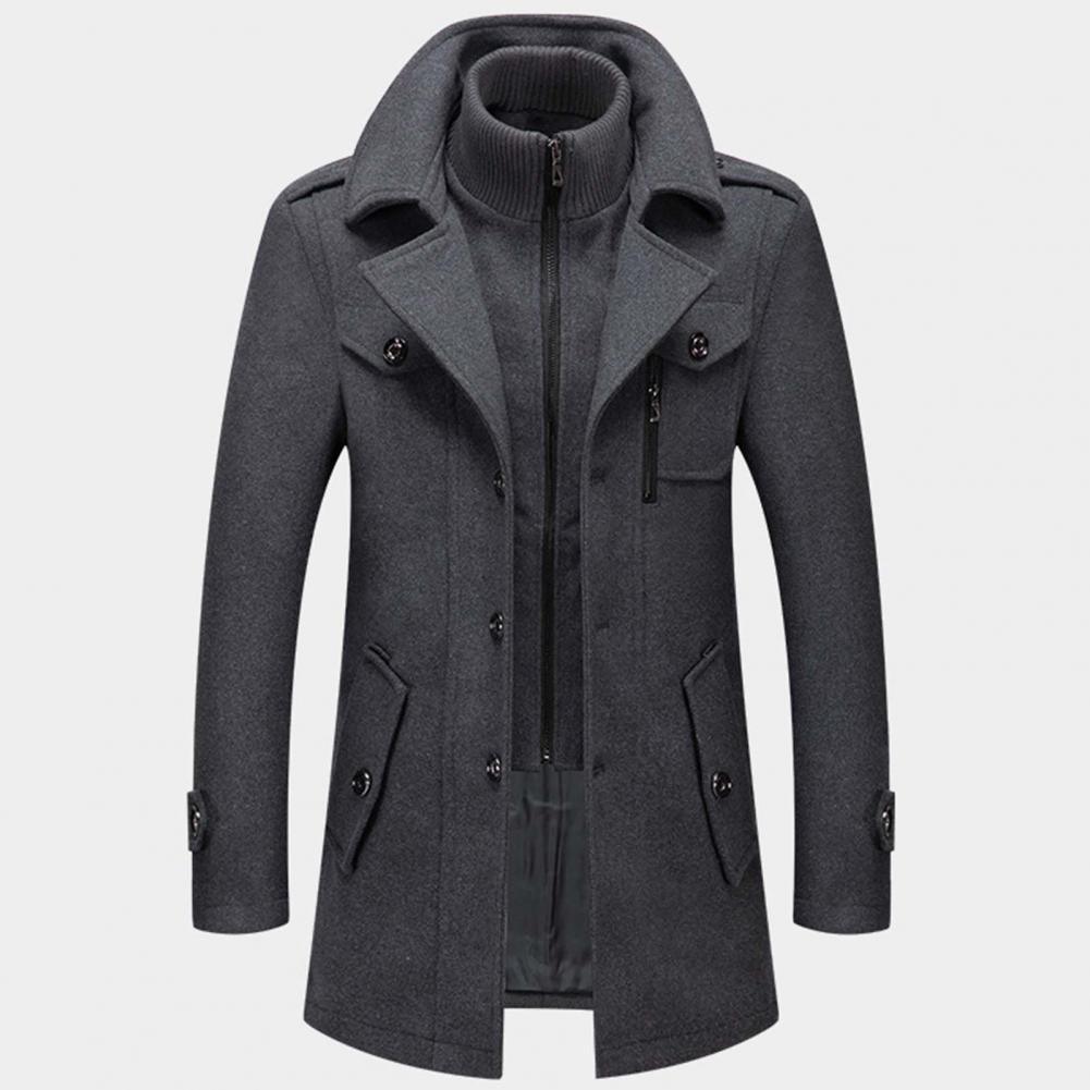 Wool Coat - Men's Mid Length Zip-Up Wool Jacket for Winter-Grey-S-Chaps Herrenmode