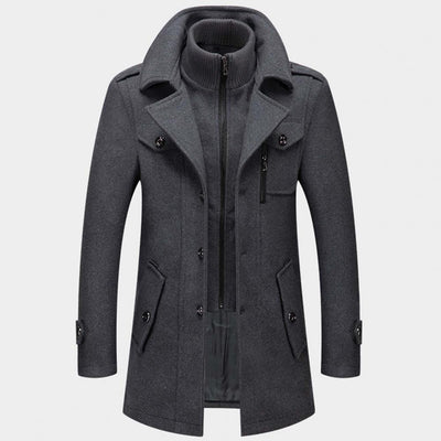 Wool Coat - Men's Mid Length Zip-Up Wool Jacket for Winter-Grey-S-Chaps Herrenmode
