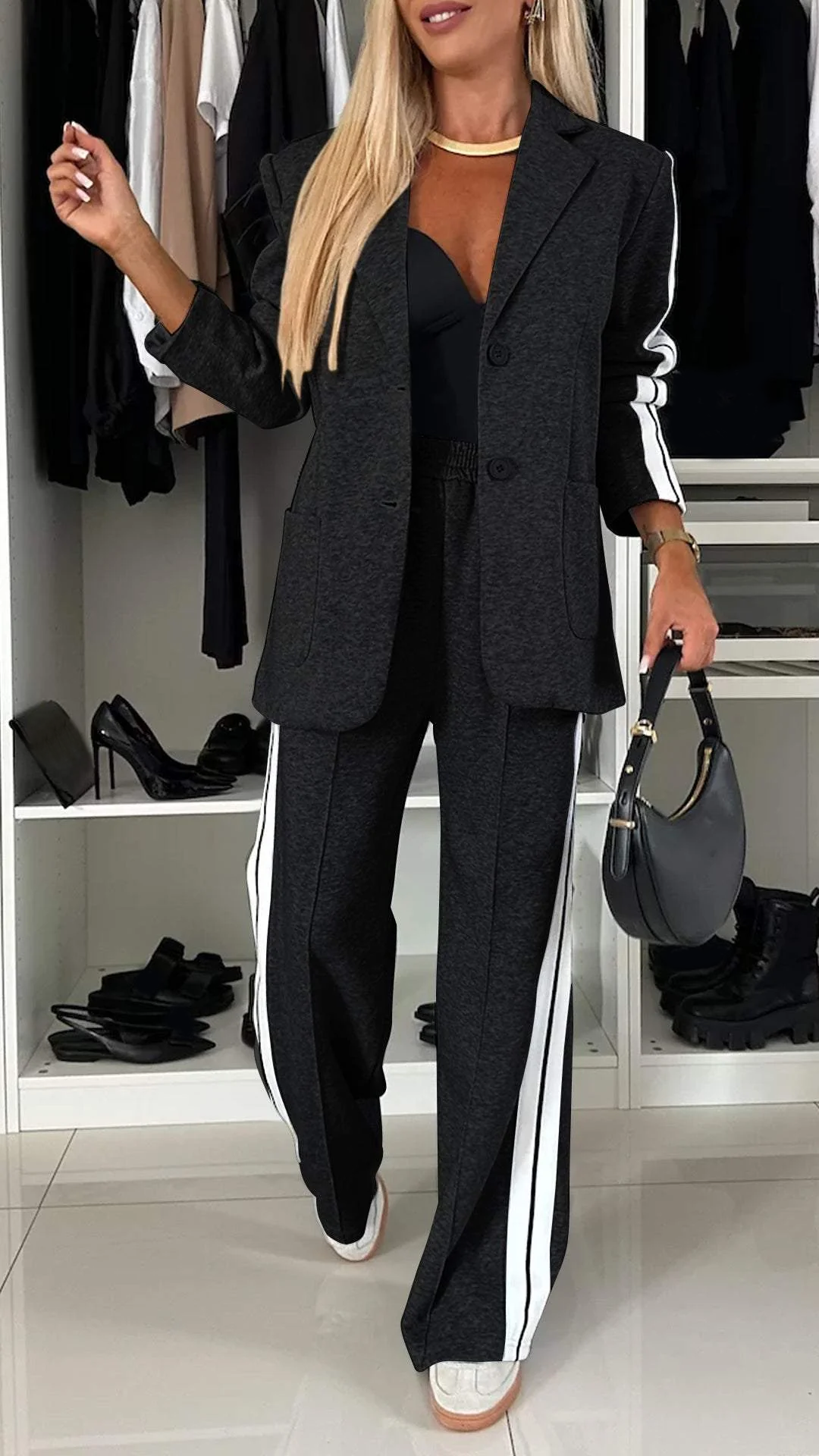 Blazer-Set | Lässig | Weite Beinweite | Zweiteiler | Co-Ord-Set für Frauen