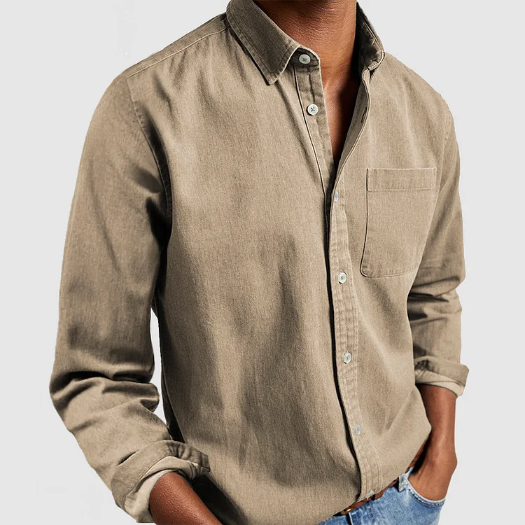 Hemd mit Knöpfen | Langarm | Kragen | Denim-Hemd | Herrenhemd