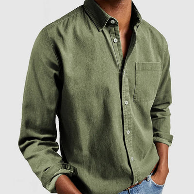 Hemd mit Knöpfen | Langarm | Kragen | Denim-Hemd | Herrenhemd