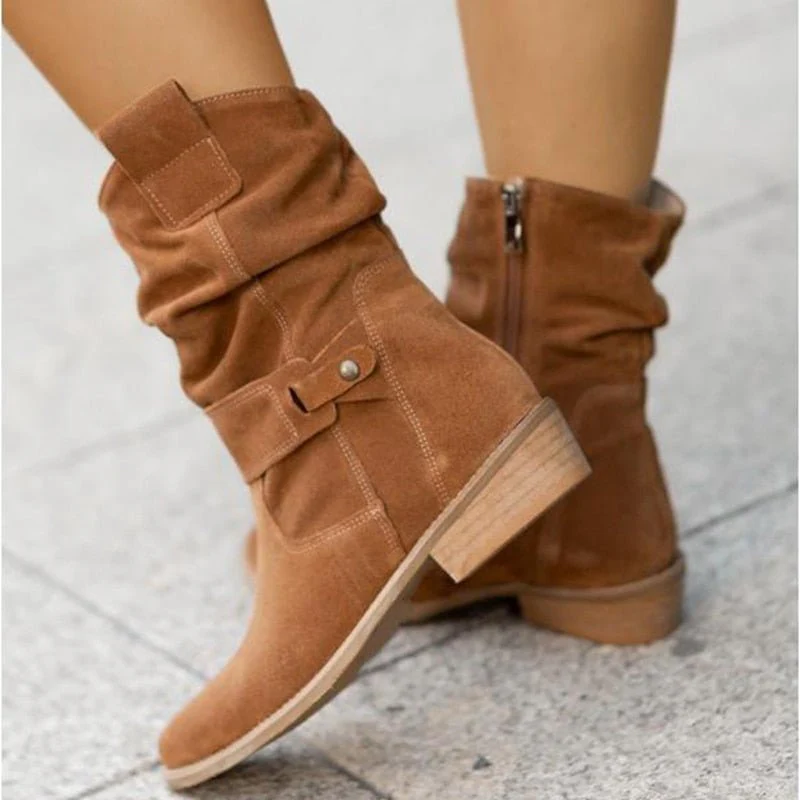 Wildlederstiefel - Damen Boho Winterstiefel mit niedrigem Absatz