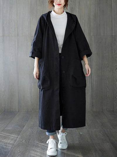Wasserdichter Mantel – Langer Oversize-Regenmantel mit Kapuze für Damen