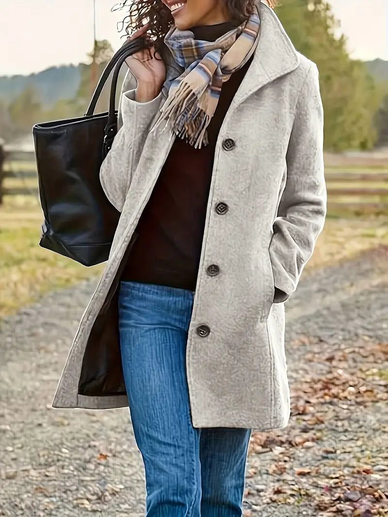 Winter-Trenchcoat | Einreihig | Mittellang | Wollmantel | Damenjacke