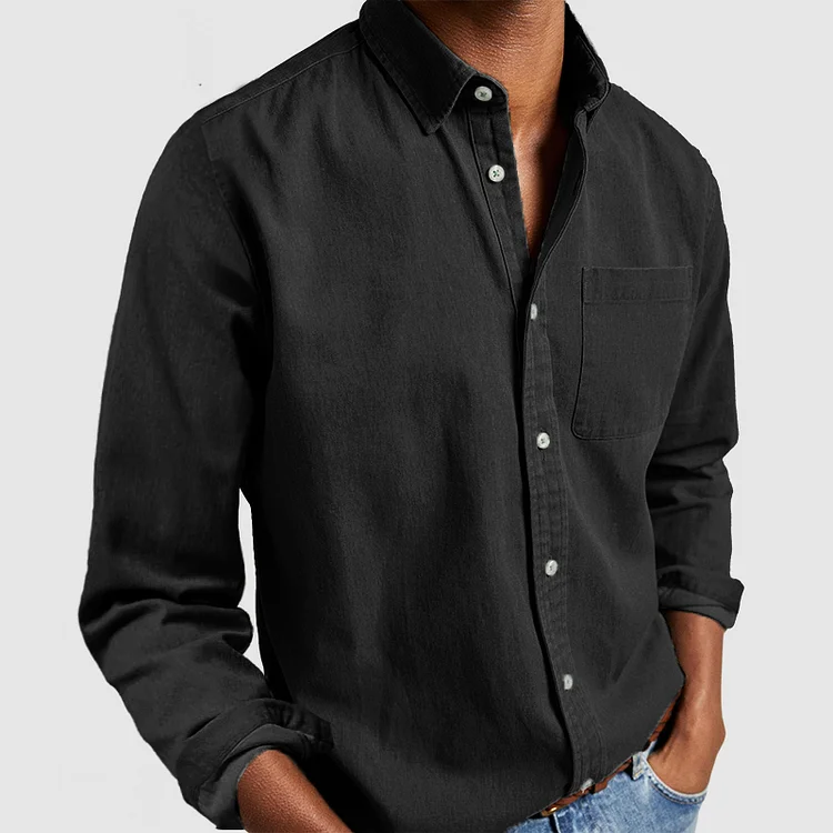 Hemd mit Knöpfen | Langarm | Kragen | Denim-Hemd | Herrenhemd
