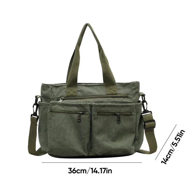 Cordtasche – Schultertasche für Frauen mit mehreren Fächern