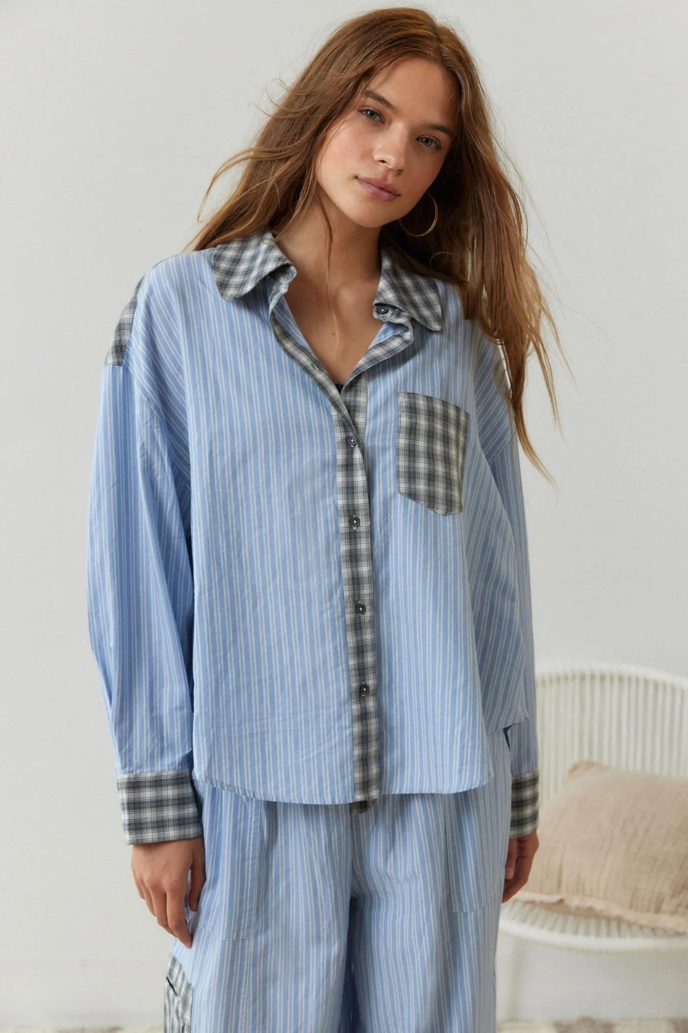 Pyjama-Set – Langärmeliges Pyjama-Set aus Baumwolle mit Karomuster für Damen
